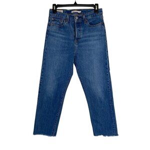 Levi's Jeans Wedgie Straight Women's Dark Wash‎ 26 Button Fly Raw Hem